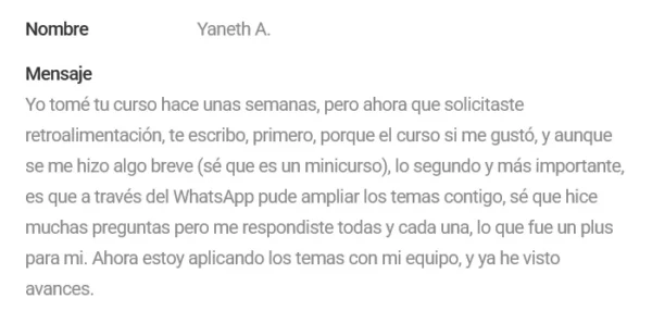 Testimonio de Yaneth A. sobre Mejora tu liderazgo
